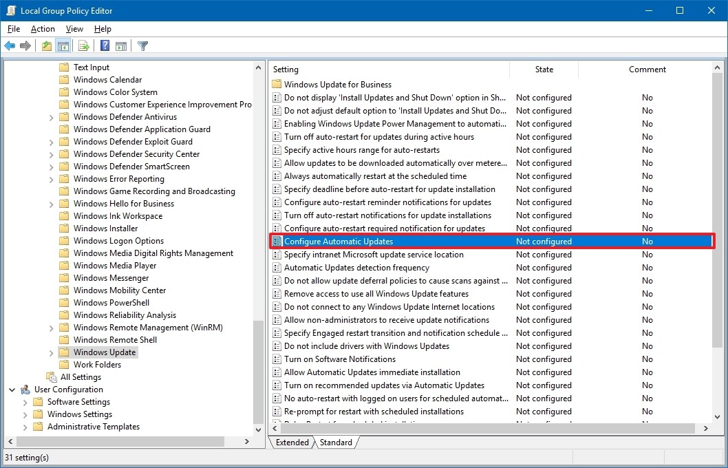 Local group policy editor - configure automatic updates policy