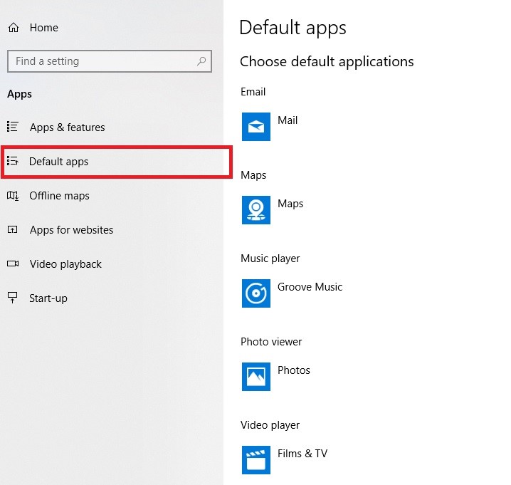Select default apps on Microsoft Windows