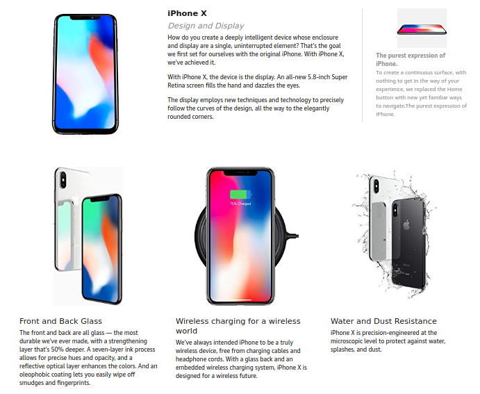 Amazon provides a detailed product description of the iPhone X