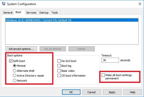 Windows system configuration panel