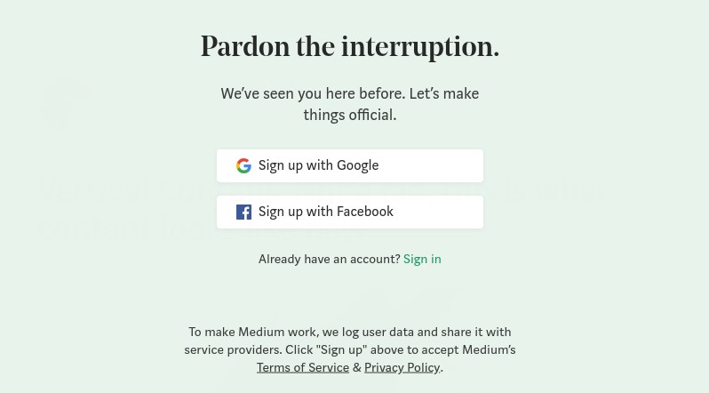 Sign up landing page - Medium platform adapts in real-time to customer interactions