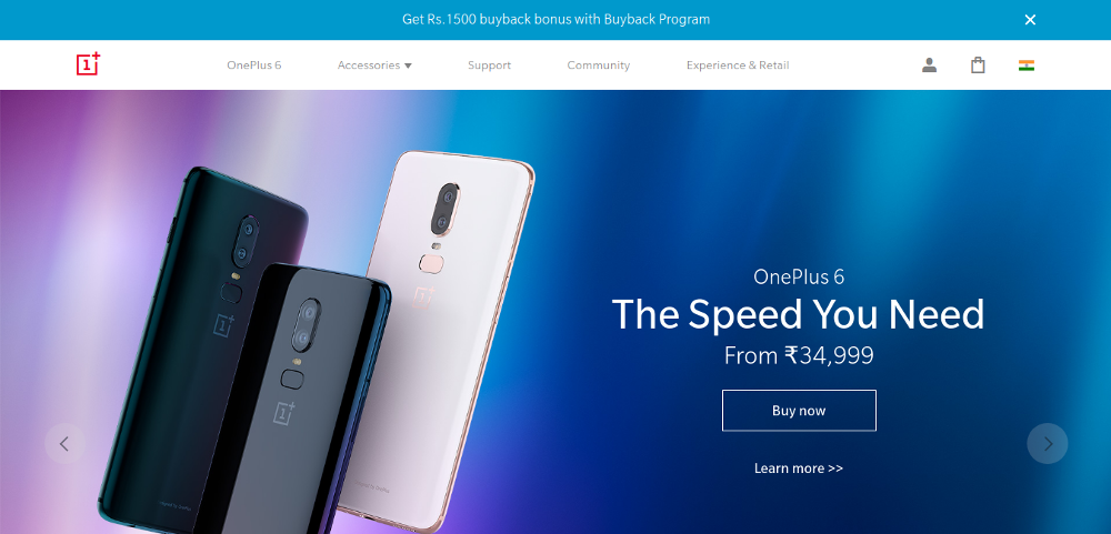 Screenshot of the OnePlus homepage