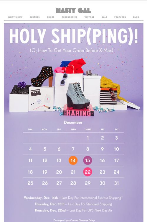 Nasty Gal using humor in its newsletter to create urgency before Christmas