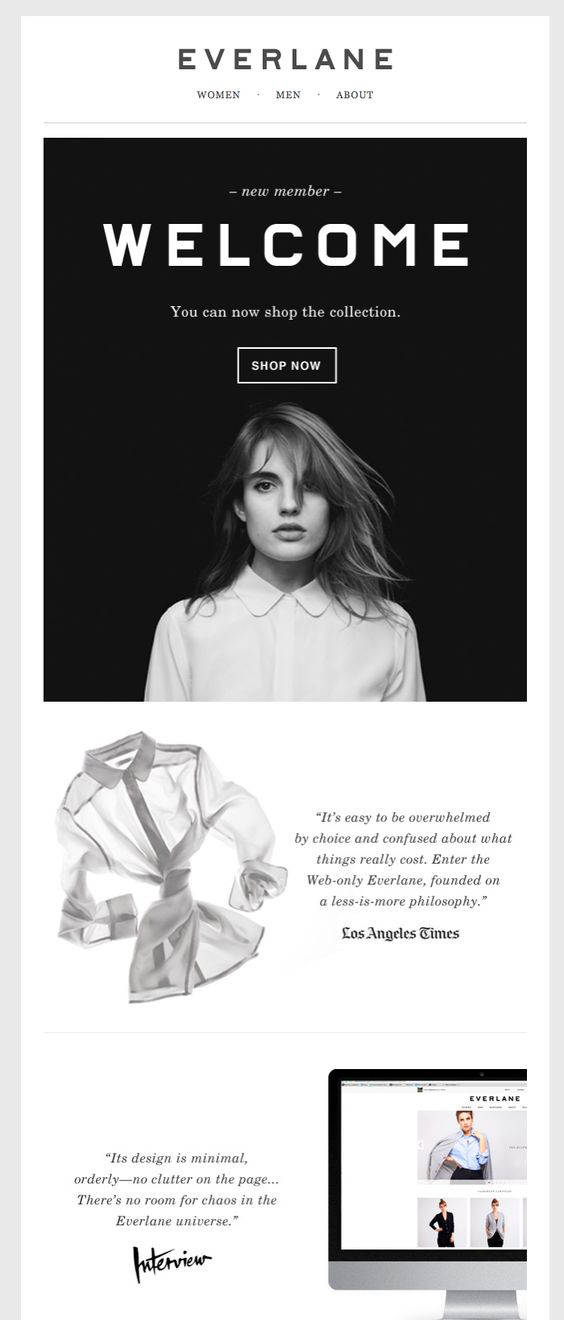 Everlane using monochromatic design in their email newsletter to show 'less is more'