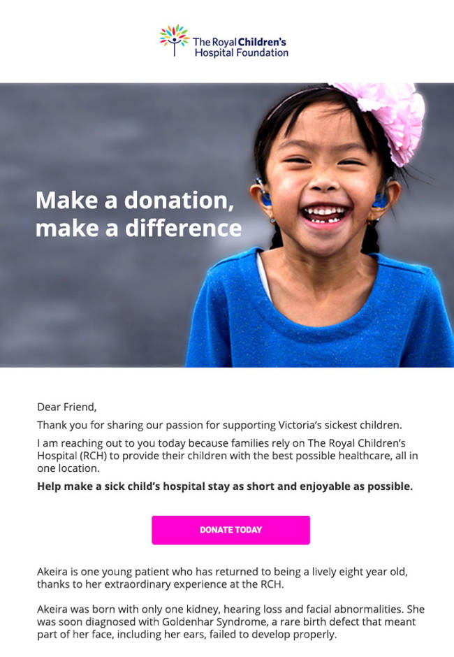 The Royal Children's Hospital Foundation advertising email template