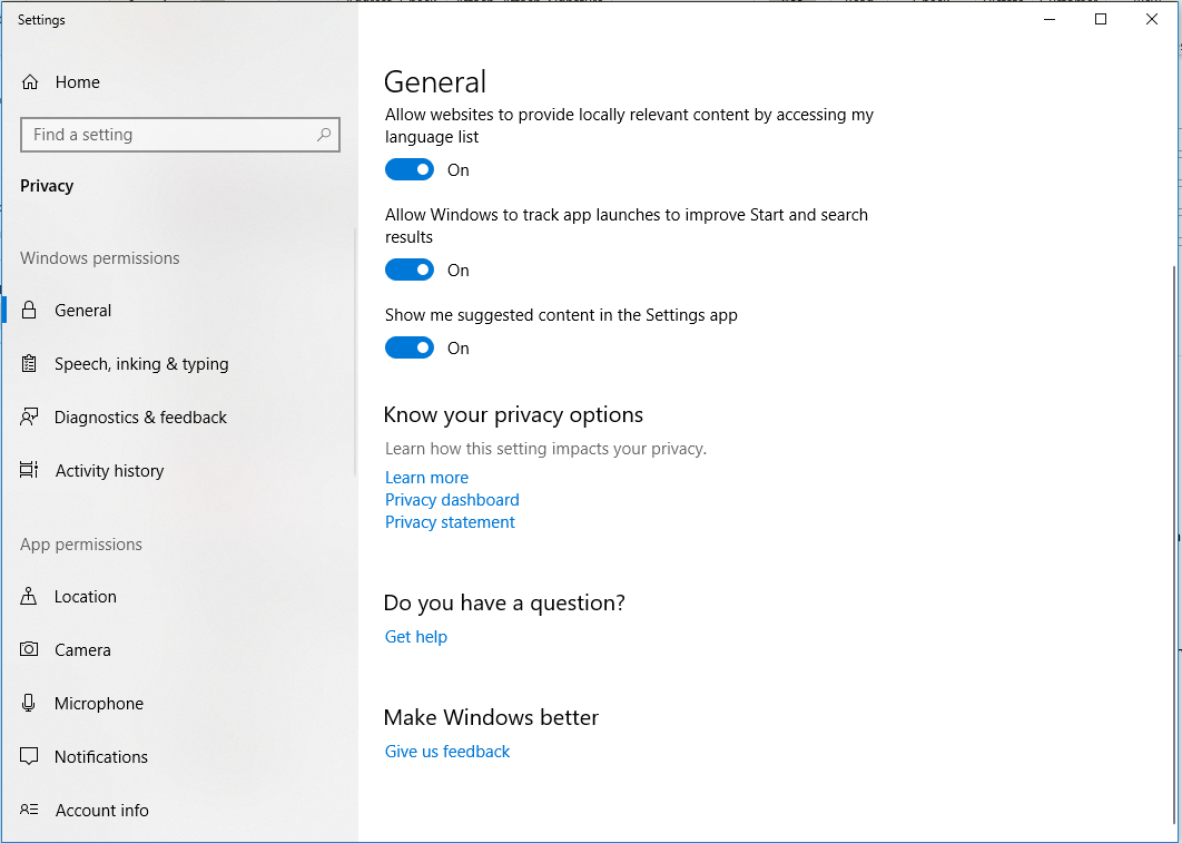 Windows 10's privacy settings