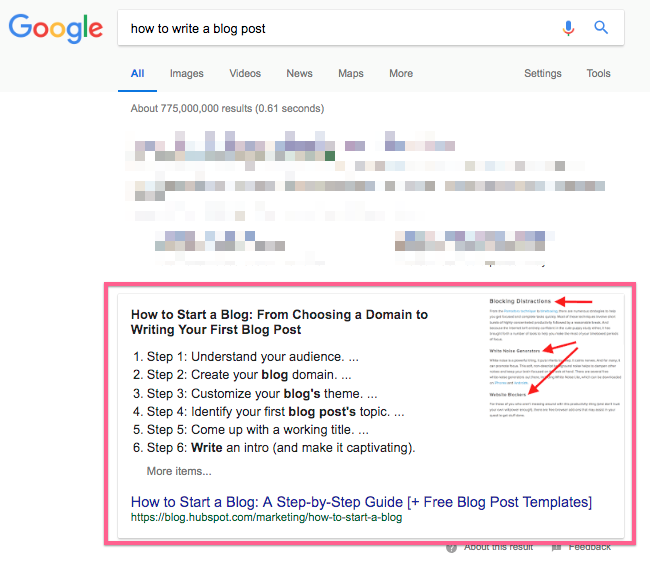 List featured snippet