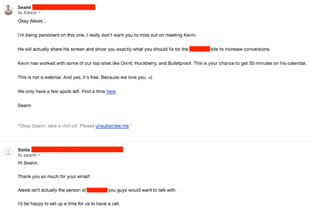 Email conversation showing the effectiveness of follow-up emails