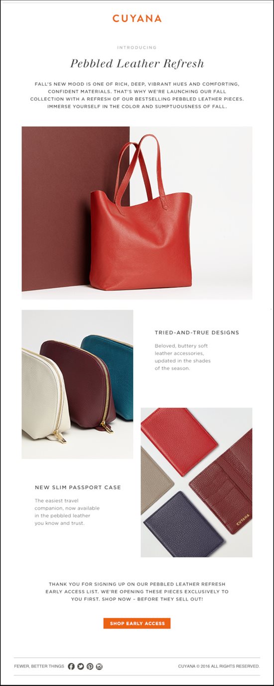 Cuyana leverages high-quality images in their email marketing