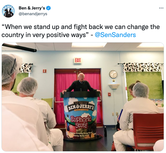 Ben & Jerry's showcasing their values via social media as part of their brand personality