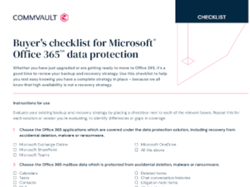 Commvault buyer's checklist for Microsoft Office 365 data protection