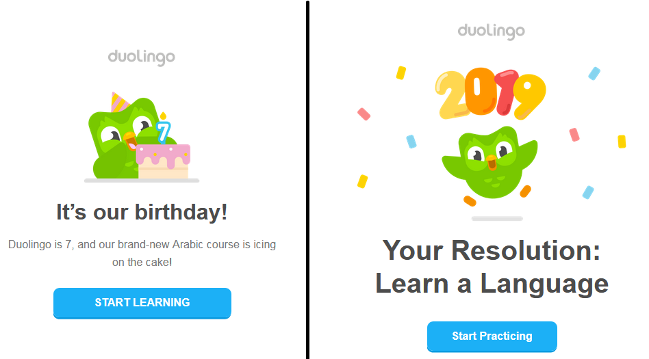 Email example from Duolingo using bright, vibrant colors to boost brand personality