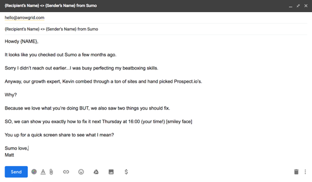 Example of a B2B email with a specific time for the CTA