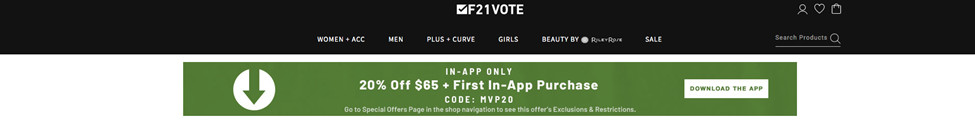Forever21 CTA at the top of their website