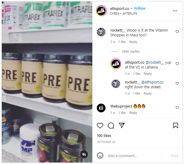 ATH Instagram screenshot of interaction with customers