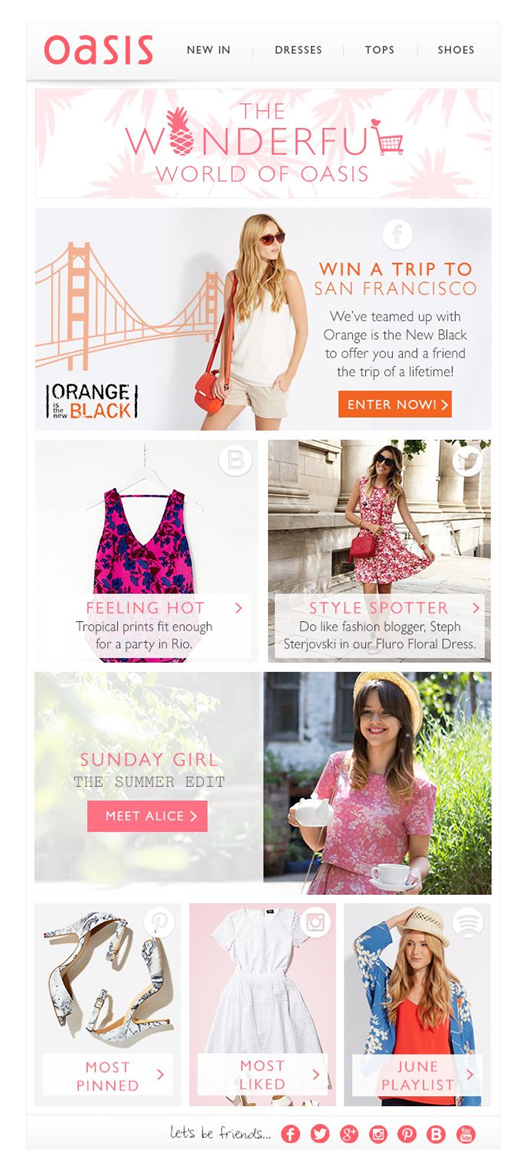 Fashion retailer Oasis supplies email subscribers with lots of content in its newsletters