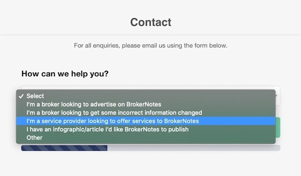 Contact enquiry form example