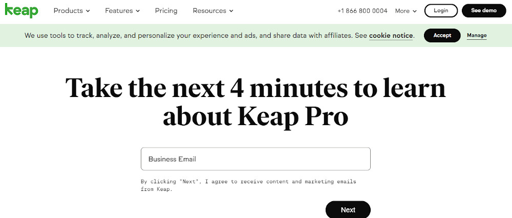Example of gated video content from keap.com