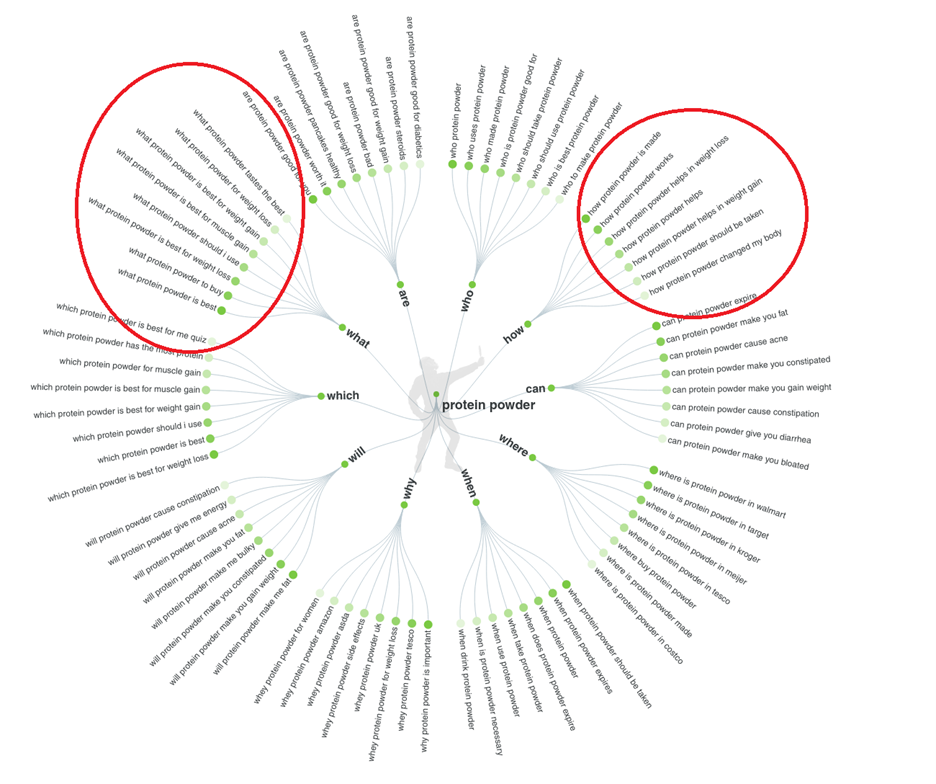 AnswerThePublic mindmap search feature showing searched question keyword ideas