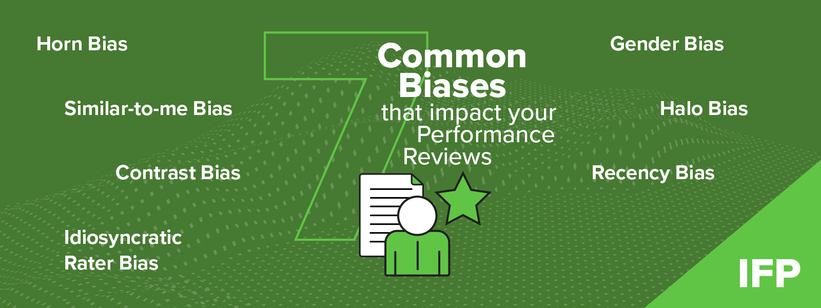 IFP visual on the 7 types of bias that impact performance reviews