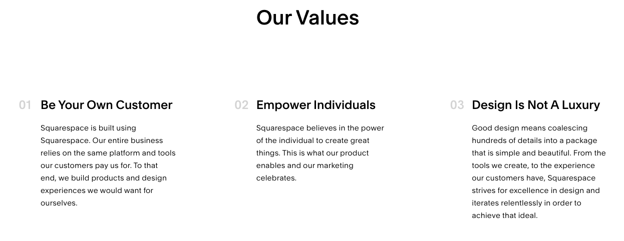 Squarespace outlines its core values to attract the perfect candidate