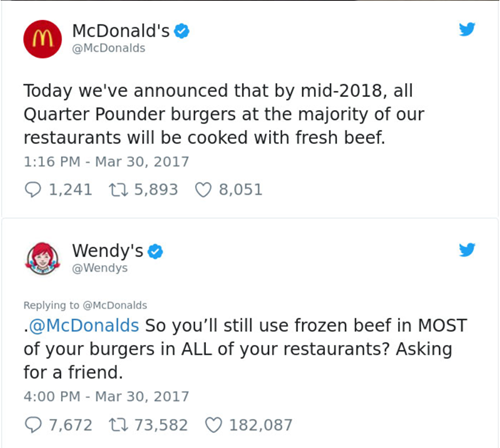 Wendy's tweeting McDonald's and showing their personality off