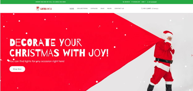 Screenshot of a website that switched its colors during the holiday season