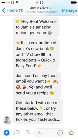 Jamie Oliver's chatbot using visual elements in its messages