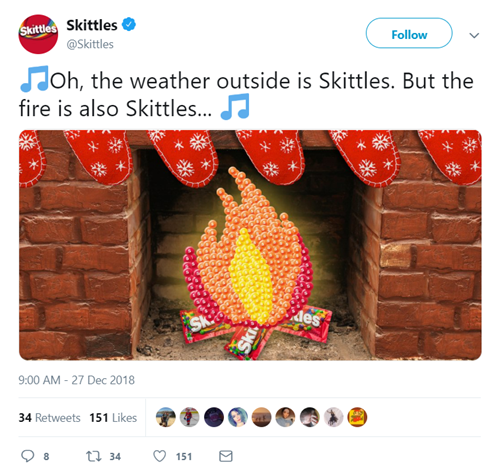 Skittles expressing their distinct personality on social media