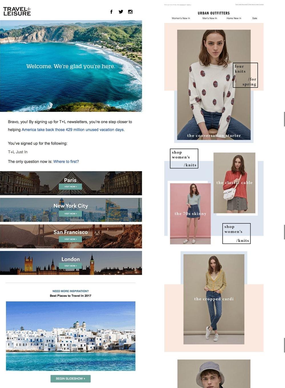 Travel + Leisure vs. Urban Outfitters email templates