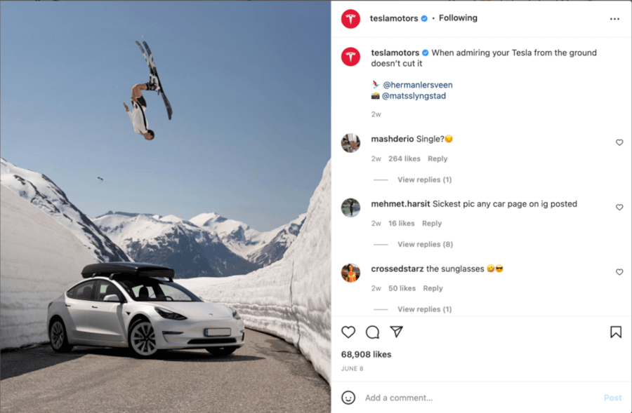 Tesla repurposing content from influencers on Instagram feed