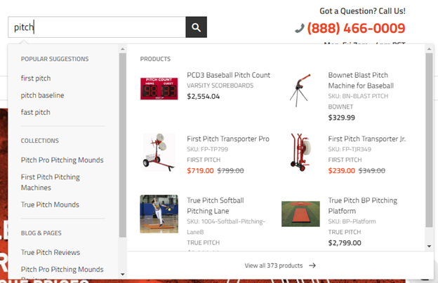 Anytime baseball supply example of user-friendly features in website headers