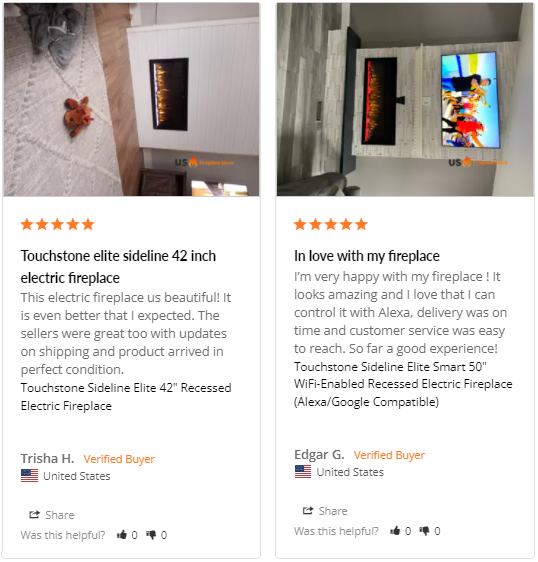 US Fireplace Store using socal proof as a conversion rate booster