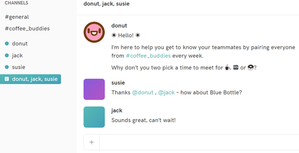 Screenshot of the Donut app on Slack in use