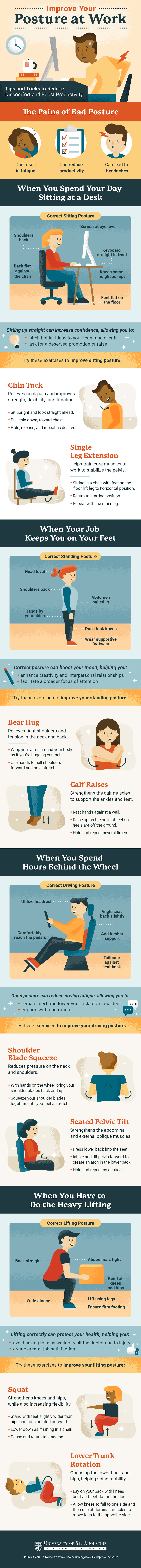 Tips to improve posture at work - infographic from usa.edu