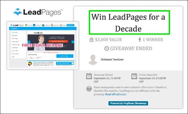 Videofruit Leadpages lead gen contest example
