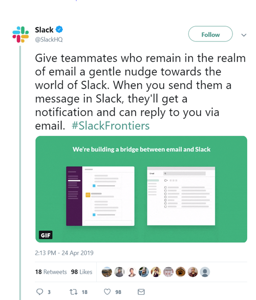 Another example of Slack using everyday, conversational language on Twitter