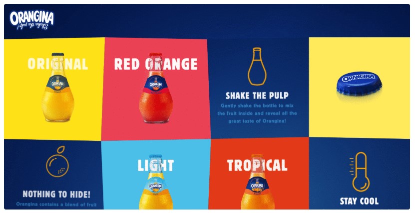 Orangina product page using vibrant colors