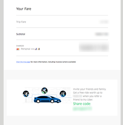 Uber offers a discount to existing users if they encourage new riders to sign up