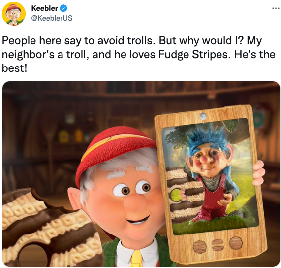Screenshot of Keebler's Twitter account showing their social media persona in action