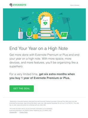 Evernote upsell email promoting a premium subscription