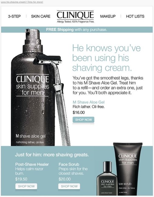 Example of Clinique of a replenishment email