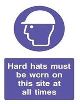 Blue sign indicates that hard hats must be worn