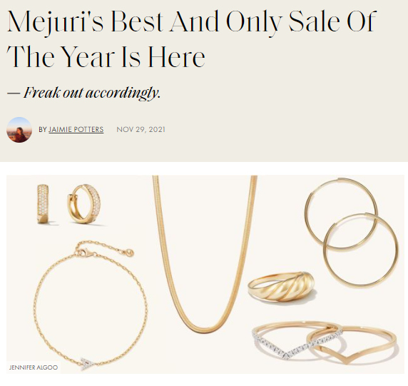 Mejuri 'only sale of the year' conversion rate booster example