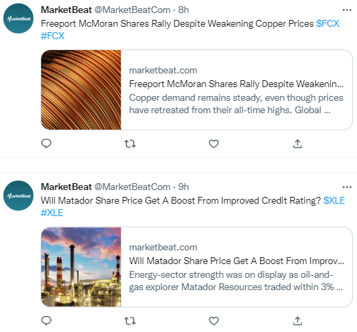 MarketBeat Twitter profile example