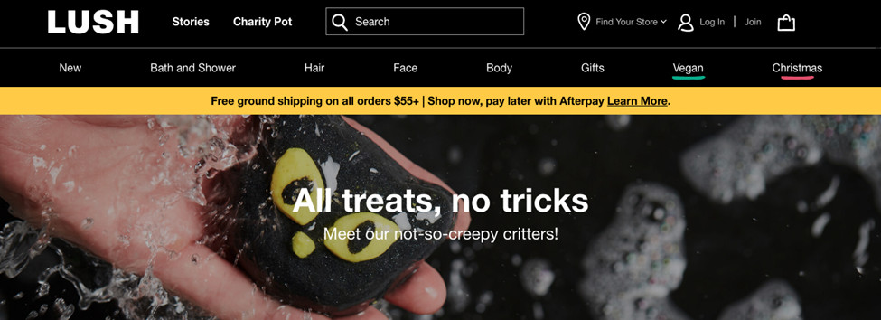 Screenshot of Lush's attention-grabbing Halloween campaign from 2020