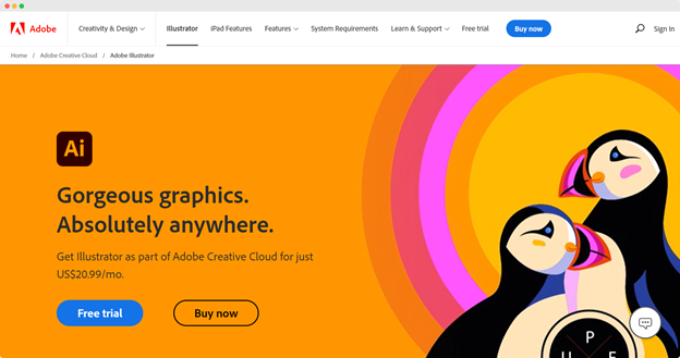 Adobe Illustrator web page screenshot