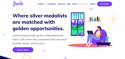 Screenshot of the diversity tool Jonko and their website