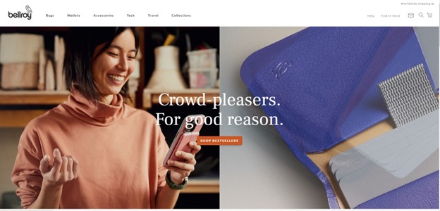 Bellroy example of showcasing multiple products in a website header