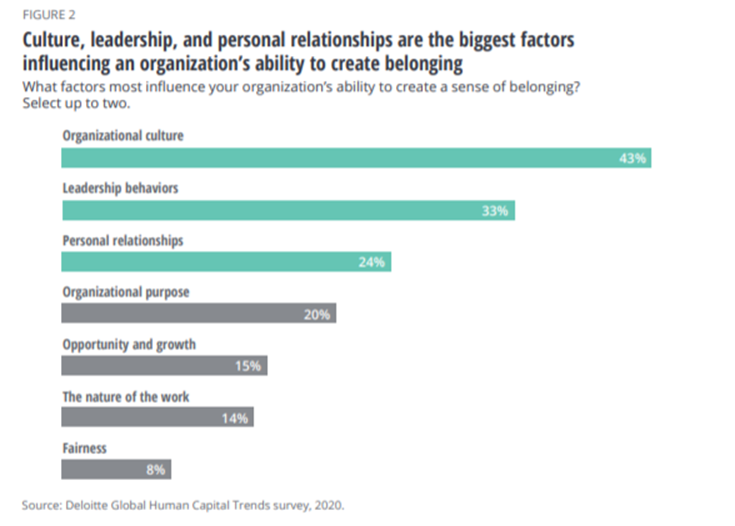 Deloitte visualization of the most significant factors in creating belonging within an organization